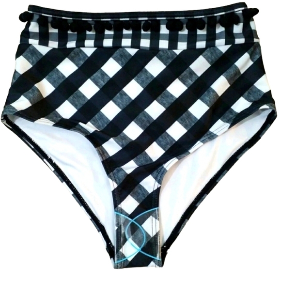ASOS~Size 2~Black/White Boho Bikini Swim Bottom High Waist NEW. - Picture 1 of 6